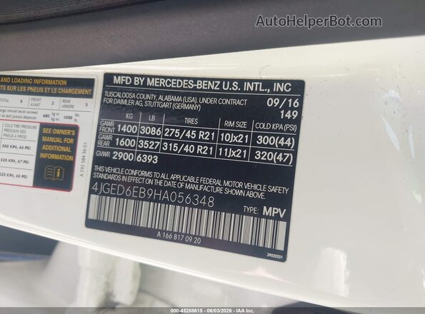 4JGED6EB9HA056348 2017 MERCEDES-BENZ AMG GLE 43 COUPE White Engine compartment view