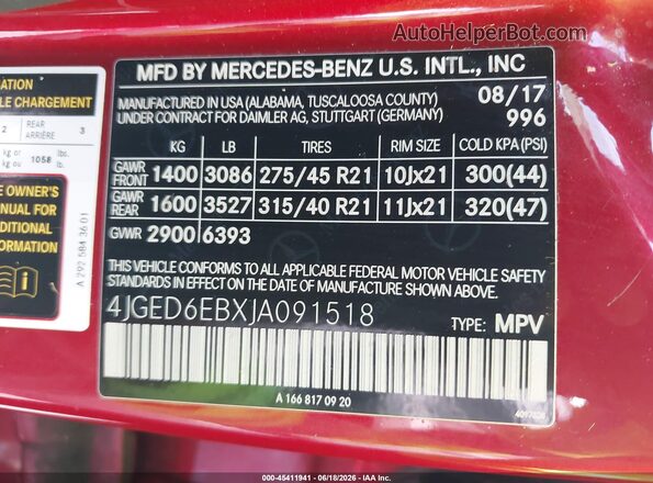 4JGED6EBXJA091518 2018 MERCEDES-BENZ AMG GLE 43 COUPE Red Vista del compartimento del motor