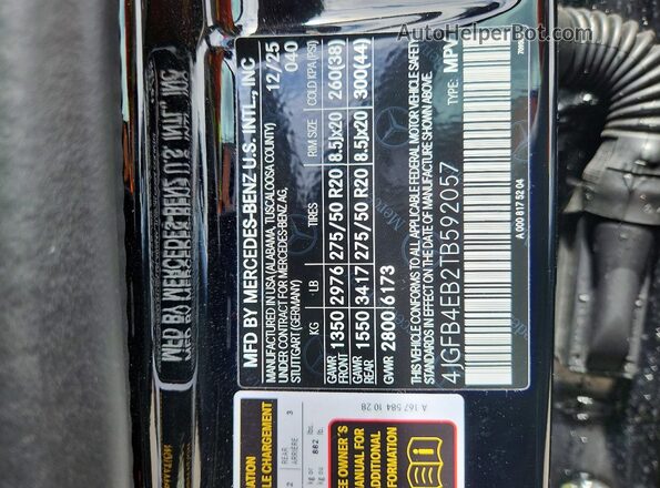 4JGFB4EB2TB592057 2026 MERCEDES-BENZ GLE Black VIN კოდის სტიკერის ხედი