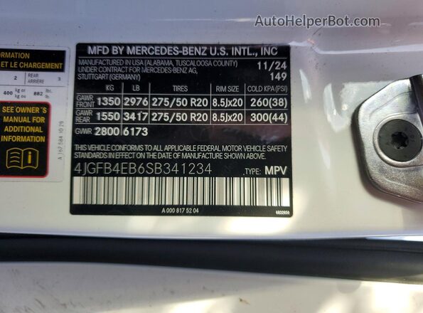 4JGFB4EB6SB341234 2025 MERCEDES-BENZ GLE White 