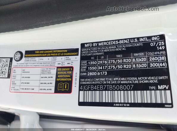 4JGFB4EB7TB508007 2026 MERCEDES-BENZ GLE 350 White Շարժիչի բաժամունքի տեսք