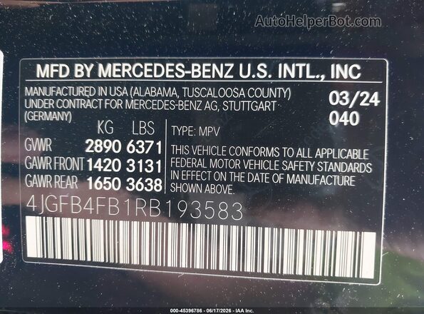 4JGFB4FB1RB193583 2024 MERCEDES-BENZ GLE 350 Черный Вид подкапотного пространства
