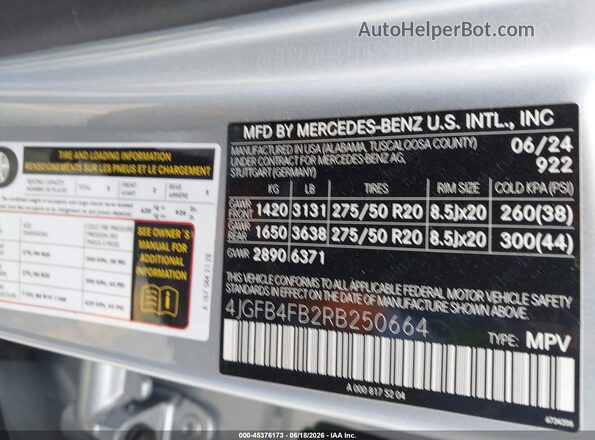 4JGFB4FB2RB250664 2024 MERCEDES-BENZ GLE 350 Silver Вид підкапотного простору