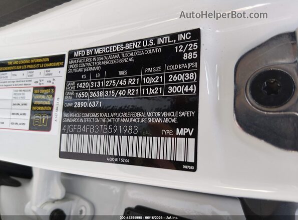 4JGFB4FB3TB591983 2026 MERCEDES-BENZ GLE 350 White Engine compartment view