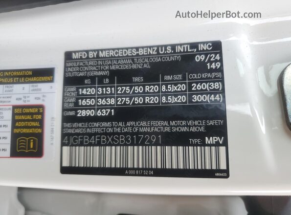 4JGFB4FBXSB317291 2025 MERCEDES-BENZ GLE Белый 