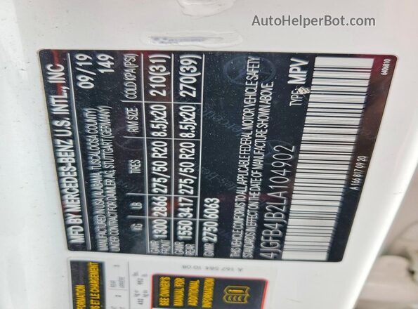 4JGFB4JB2LA104902 2020 MERCEDES-BENZ GLE White Вид підкапотного простору