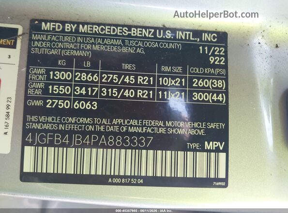 4JGFB4JB4PA883337 2023 MERCEDES-BENZ GLE 350 Silver Вид підкапотного простору