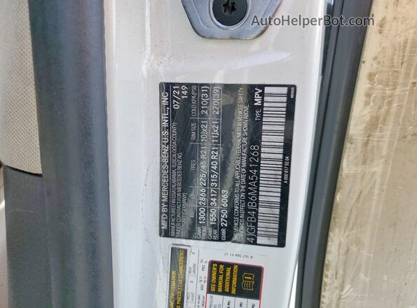 4JGFB4JB6MA541268 2021 MERCEDES-BENZ GLE White VIN კოდის სტიკერის ხედი