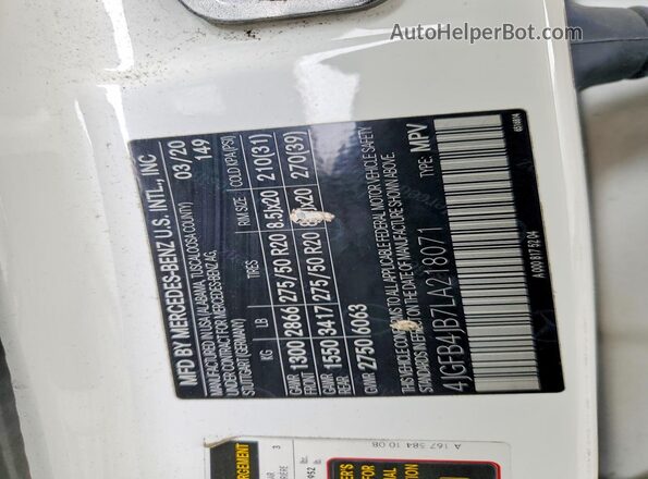 4JGFB4JB7LA218071 2020 MERCEDES-BENZ GLE White Engine compartment view