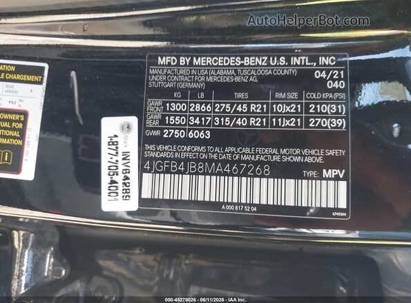 4JGFB4JB8MA467268 2021 MERCEDES-BENZ GLE 350 Black Widok komory silnika