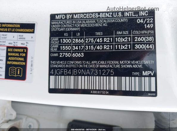 4JGFB4JB9NA731275 2022 MERCEDES-BENZ GLE 350 White Widok komory silnika