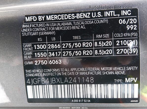 4JGFB4JBXLA241148 2020 MERCEDES-BENZ GLE 350 Gray Widok komory silnika