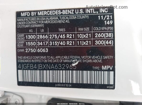 4JGFB4JBXNA632965 2022 MERCEDES-BENZ GLE 350 Белый Вид подкапотного пространства