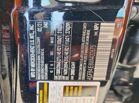 4JGFB4JE8MA432675 2021 MERCEDES-BENZ GLE Black VIN კოდის სტიკერის ხედი