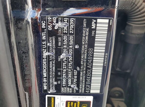 4JGFB4KB0LA048988 2020 MERCEDES-BENZ GLE Black VIN კოდის სტიკერის ხედი