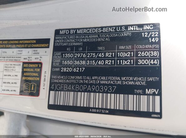 4JGFB4KB0PA903937 2023 MERCEDES-BENZ GLE 350 White Vista del compartimento del motor