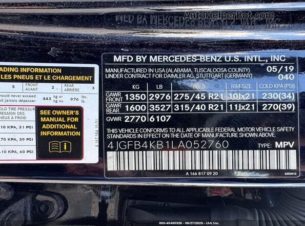 4JGFB4KB1LA052760 2020 MERCEDES-BENZ GLE 350 Black Widok komory silnika