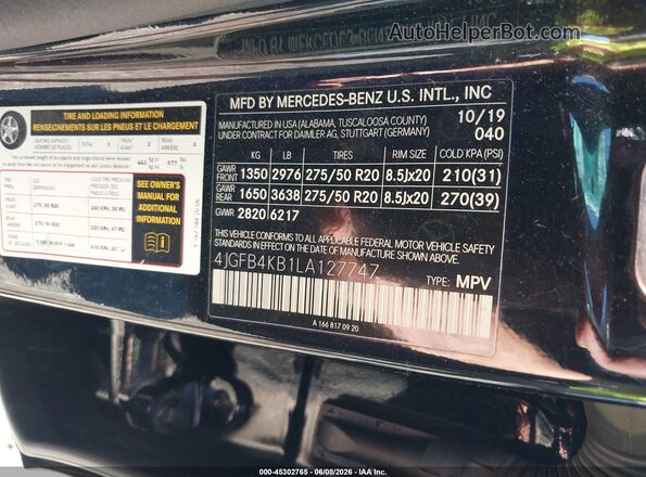 4JGFB4KB1LA127747 2020 MERCEDES-BENZ GLE 350 Black Շարժիչի բաժամունքի տեսք