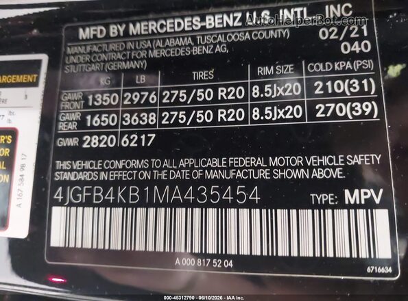 4JGFB4KB1MA435454 2021 MERCEDES-BENZ GLE 350 Black Widok komory silnika
