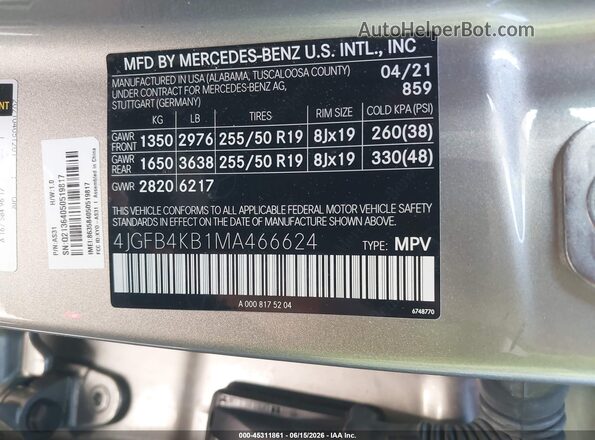4JGFB4KB1MA466624 2021 MERCEDES-BENZ GLE 350 Gray ძრავის განყოფილების ხედი