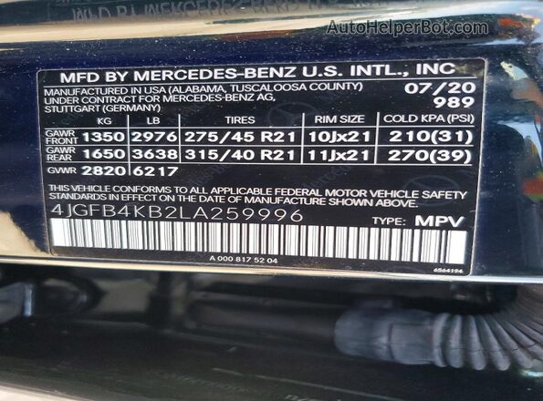 4JGFB4KB2LA259996 2020 MERCEDES-BENZ GLE Green 