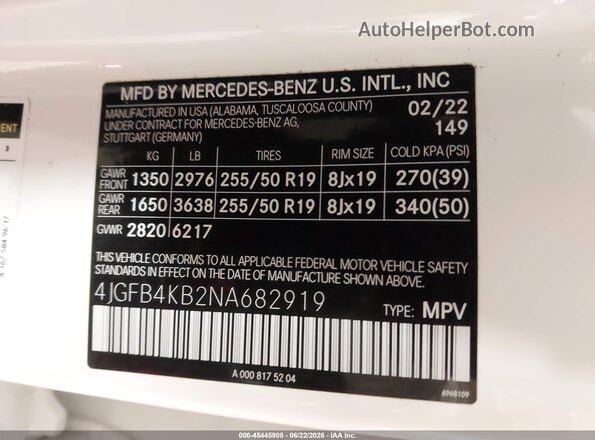 4JGFB4KB2NA682919 2022 MERCEDES-BENZ GLE 350 White Vista del compartimento del motor