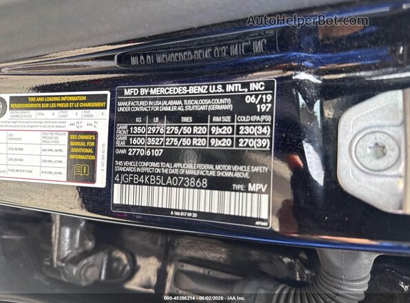 4JGFB4KB5LA073868 2020 MERCEDES-BENZ GLE 350 Black Вид підкапотного простору