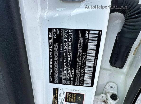 4JGFB4KB5LA132904 2020 MERCEDES-BENZ GLE White Հետևի նստատեղերի տեսք
