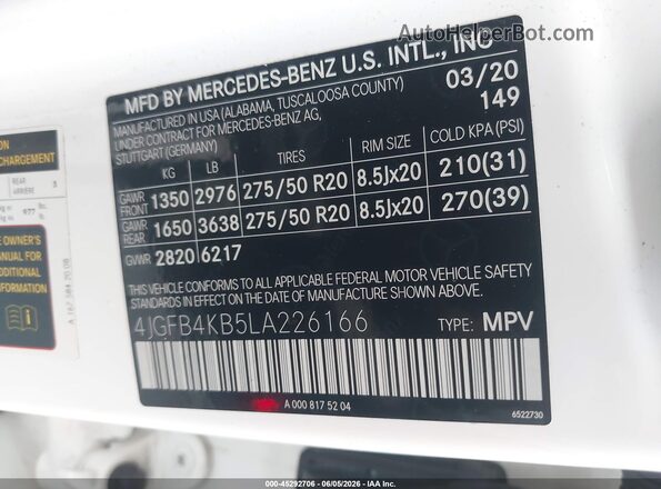 4JGFB4KB5LA226166 2020 MERCEDES-BENZ GLE 350 White Widok komory silnika