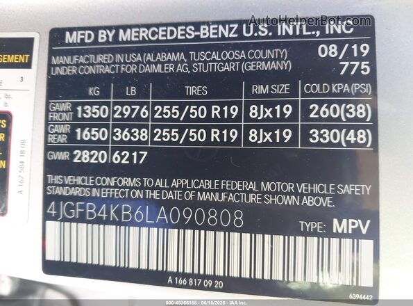 4JGFB4KB6LA090808 2020 MERCEDES-BENZ GLE 350 Silver Vista del compartimento del motor