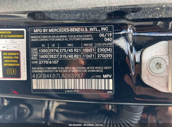 4JGFB4KB7LA063987 2020 MERCEDES-BENZ GLE 350 Black Engine compartment view