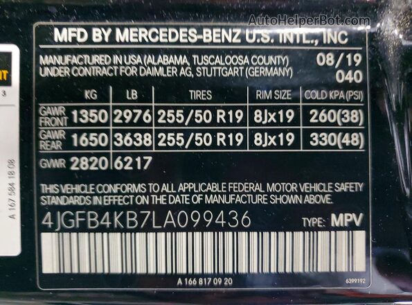 4JGFB4KB7LA099436 2020 MERCEDES-BENZ GLE Black 