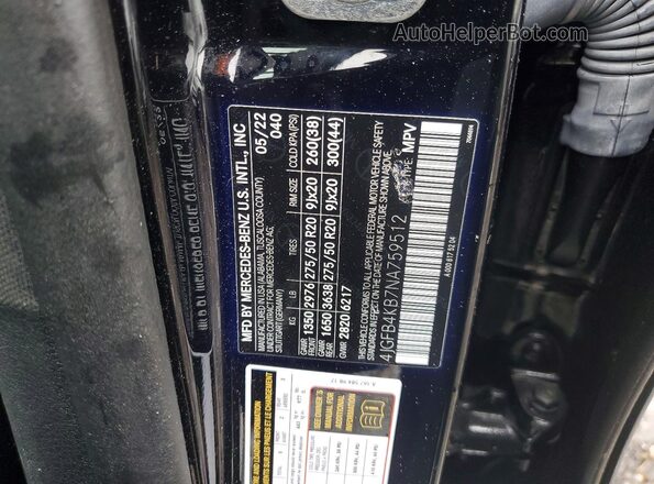4JGFB4KB7NA759512 2022 MERCEDES-BENZ GLE Black Вид наклейки з VIN-кодом