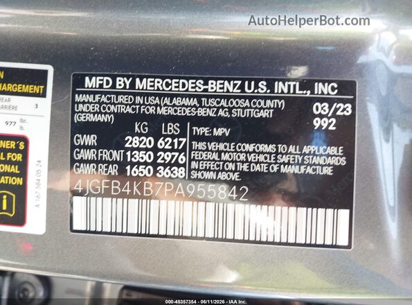 4JGFB4KB7PA955842 2023 MERCEDES-BENZ GLE 350 Серый Вид подкапотного пространства