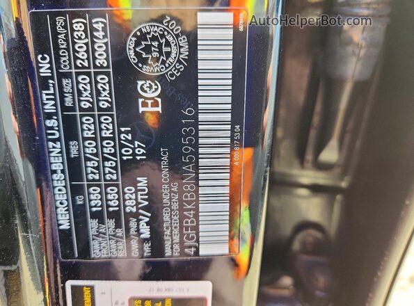 4JGFB4KB8NA595316 2022 MERCEDES-BENZ GLE Черный Панорамный вид салона 360°