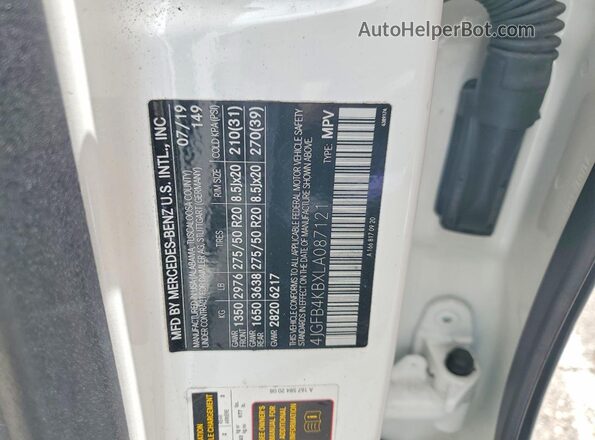 4JGFB4KBXLA087121 2020 MERCEDES-BENZ GLE White VIN կոդի պիտակի տեսք