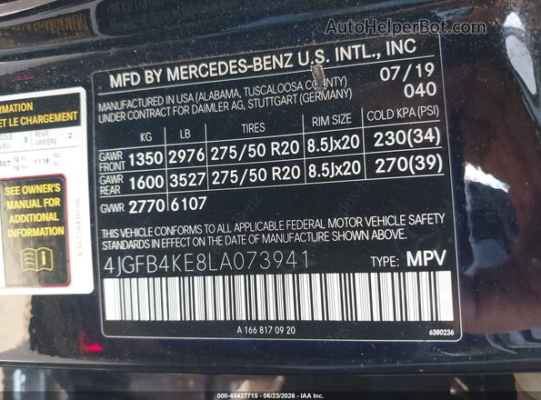 4JGFB4KE8LA073941 2020 MERCEDES-BENZ GLE 350 Черный Вид подкапотного пространства