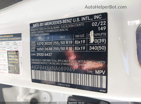 4JGFB4KEXNA689949 2022 MERCEDES-BENZ GLE 350 White Widok komory silnika