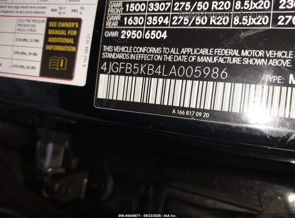 4JGFB5KB4LA005986 2020 MERCEDES-BENZ GLE 450 Черный Вид подкапотного пространства