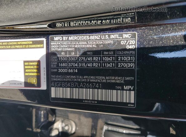 4JGFB5KB7LA266741 2020 MERCEDES-BENZ GLE Black Widok naklejki z numerem VIN