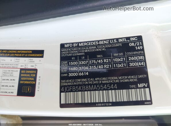 4JGFB5KB8MA554544 2021 MERCEDES-BENZ GLE 450 White Շարժիչի բաժամունքի տեսք