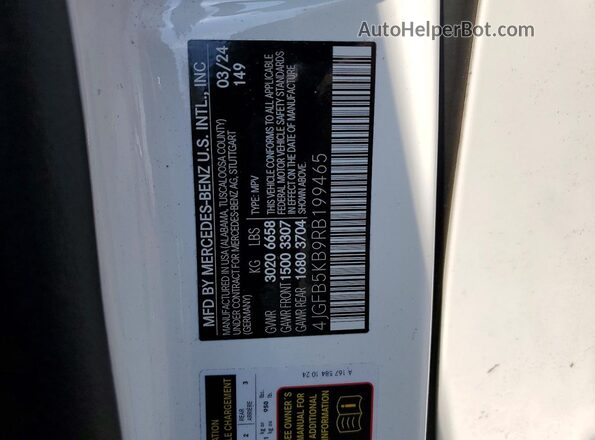 4JGFB5KB9RB199465 2024 MERCEDES-BENZ GLE White Widok naklejki z numerem VIN