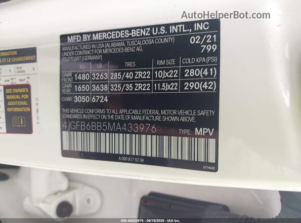 4JGFB6BB5MA433976 2021 MERCEDES-BENZ AMG GLE 53 White ძრავის განყოფილების ხედი