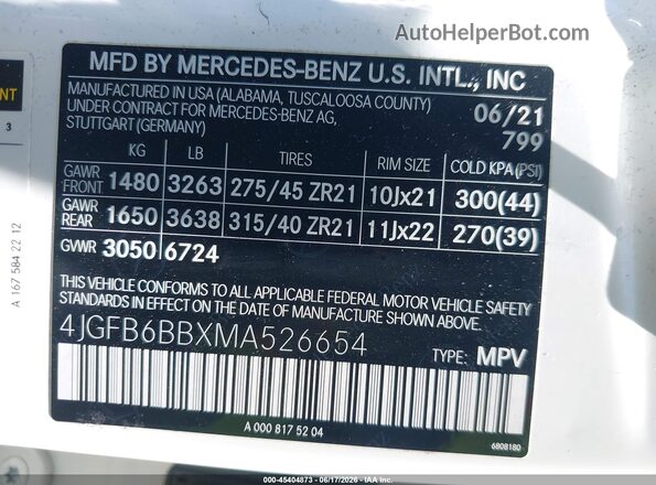4JGFB6BBXMA526654 2021 MERCEDES-BENZ AMG GLE 53 White Vista del compartimento del motor