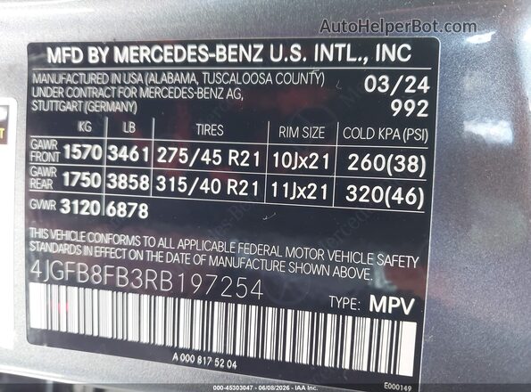 4JGFB8FB3RB197254 2024 MERCEDES-BENZ GLE 580 Gray Widok komory silnika