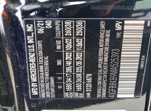 4JGFB8KB9MA525393 2021 MERCEDES-BENZ GLE Black Widok naklejki z numerem VIN