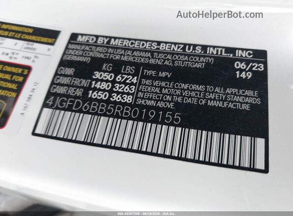 4JGFD6BB5RB019155 2024 MERCEDES-BENZ AMG GLE 53 COUPE White Widok komory silnika