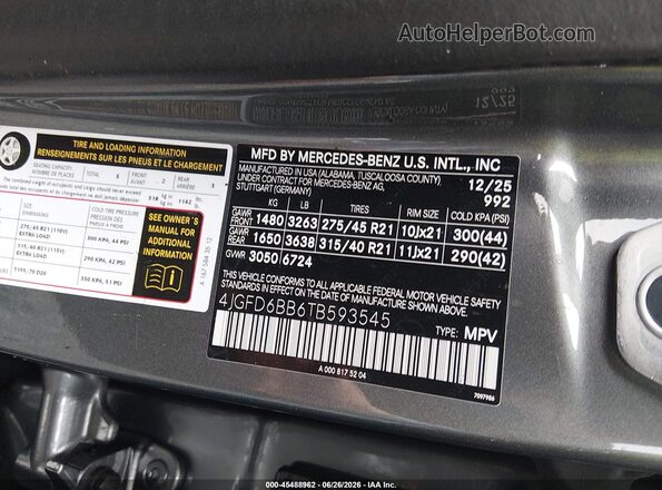 4JGFD6BB6TB593545 2026 MERCEDES-BENZ AMG GLE 53 COUPE Серый Вид подкапотного пространства