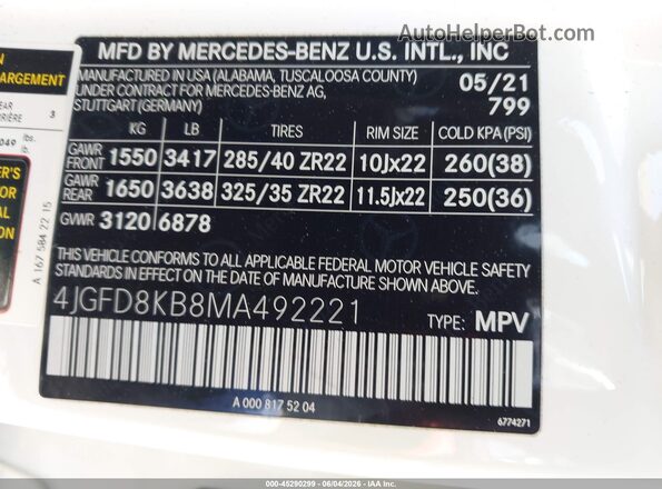 4JGFD8KB8MA492221 2021 MERCEDES-BENZ AMG GLE 63 COUPE Белый Вид подкапотного пространства