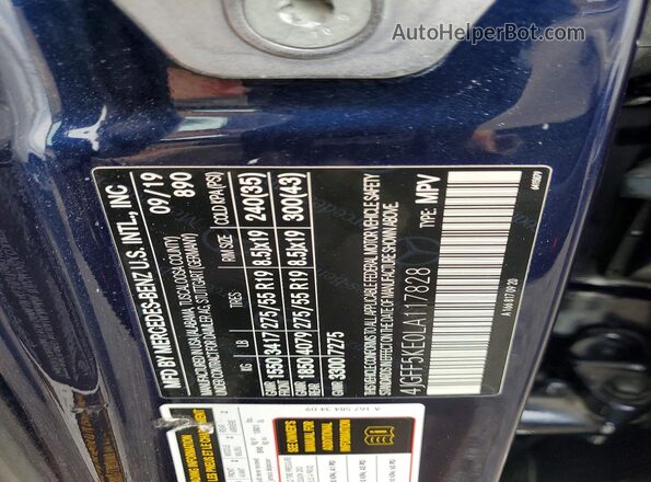 4JGFF5KE0LA117828 2020 MERCEDES-BENZ GLS Blue Widok naklejki z numerem VIN